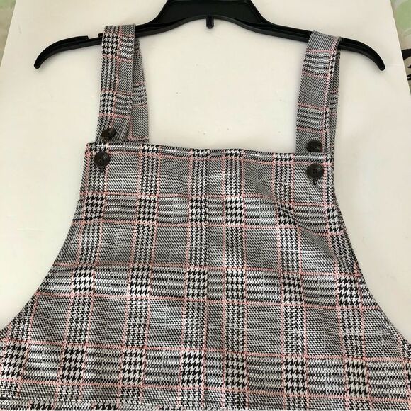 SO JUNIORS  PLAID OVERALL DRESS SIZE XL 4 POCKETS KNIT BUTTON STRAP - Picture 8 of 11